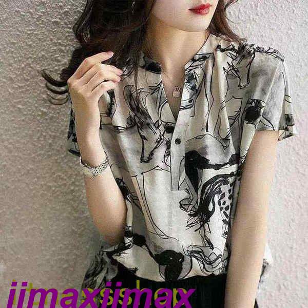 ブラウス レディース 40代 春夏新作 オシャレブラウス シフォンブラウス プリント Vネックブラウス 上品 半袖トップス 韓国風 大人 通勤 ゆったりシャツ 30代