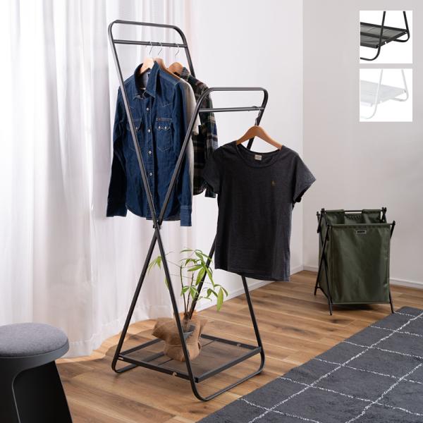 ハンガーラック スリム 2段 シンプル 大容量 スチール製 使いやすい 頑丈 フレーム グレー ホワイト 白 ハンガースタンド 収納スペース ラック 棚 コート 洋服