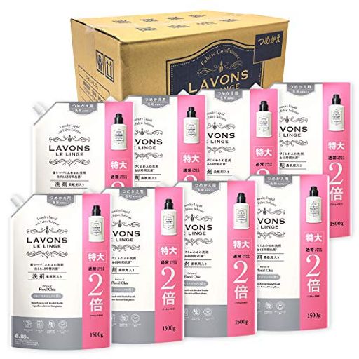 【ケース販売】 ラボン 柔軟剤入り 洗濯洗剤 フローラルシック 詰め替え 特大 1500G×8個 6,801円
