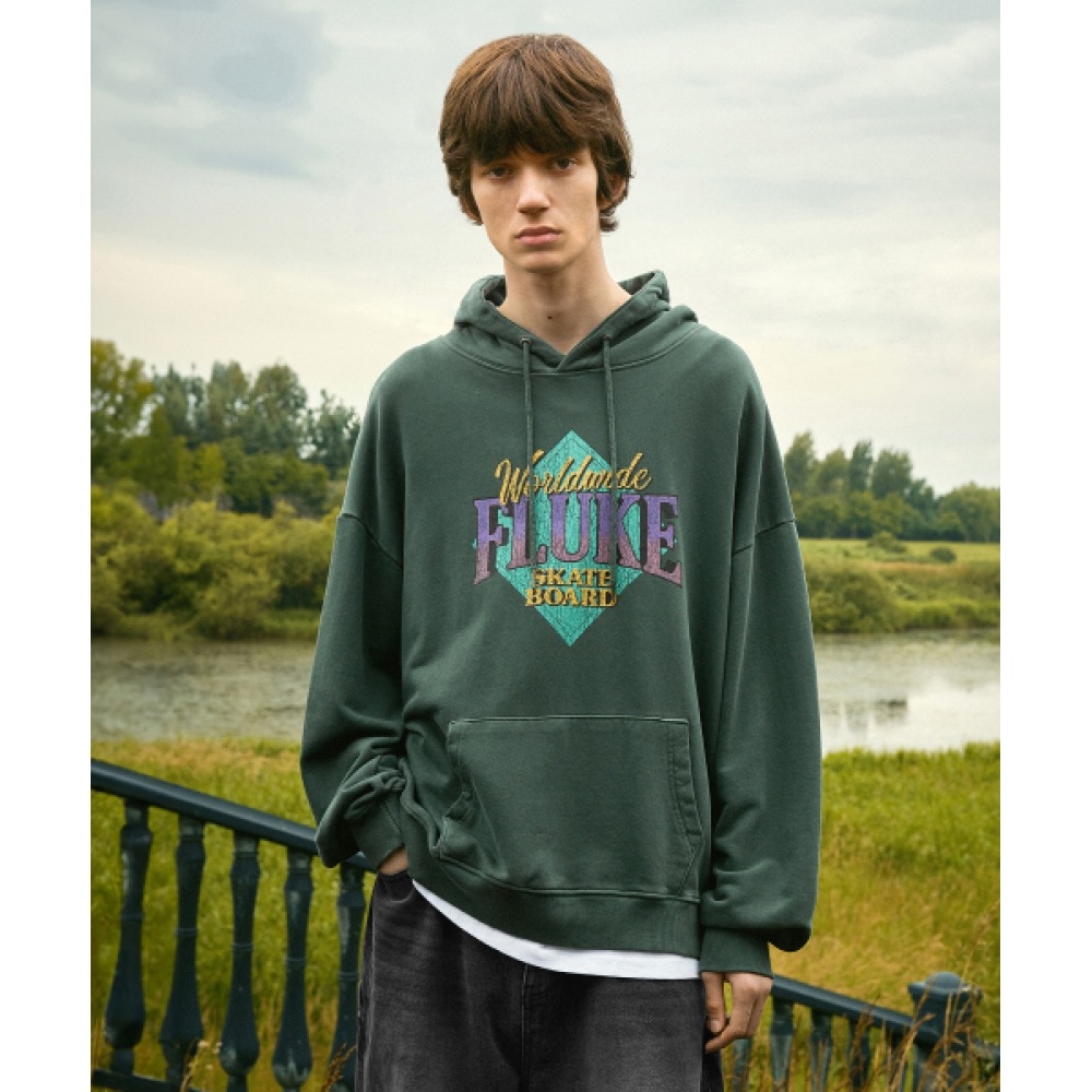 FLUKE ワールドワイドピグメントフード付き T シャツブルーグリーン FHT711