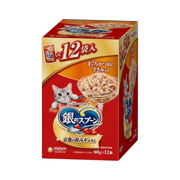 【10個セット】ユニ・チャーム 銀のスプーンパウチ まぐろかつおにささみ入り 60g×12個