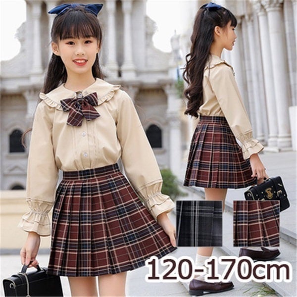 卒業式スーツ チェック柄 女の子 制服 大きサイス シャツ スカート リボン 上下セット 入学式スーツ 女子 子供服 卒業式服 高校生 中学生 定番 jk 高品質 スカート 通学 卒園式 発表会 de