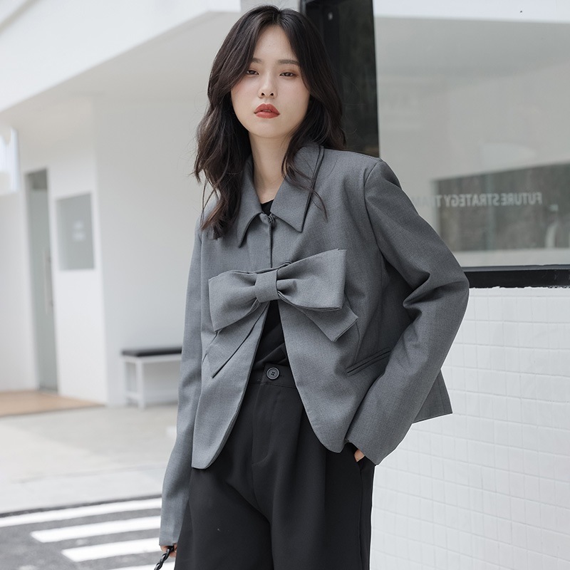春ジャケット春の新作フランス気質デザインセンス大弓飾り襟小スーツジャケット女性