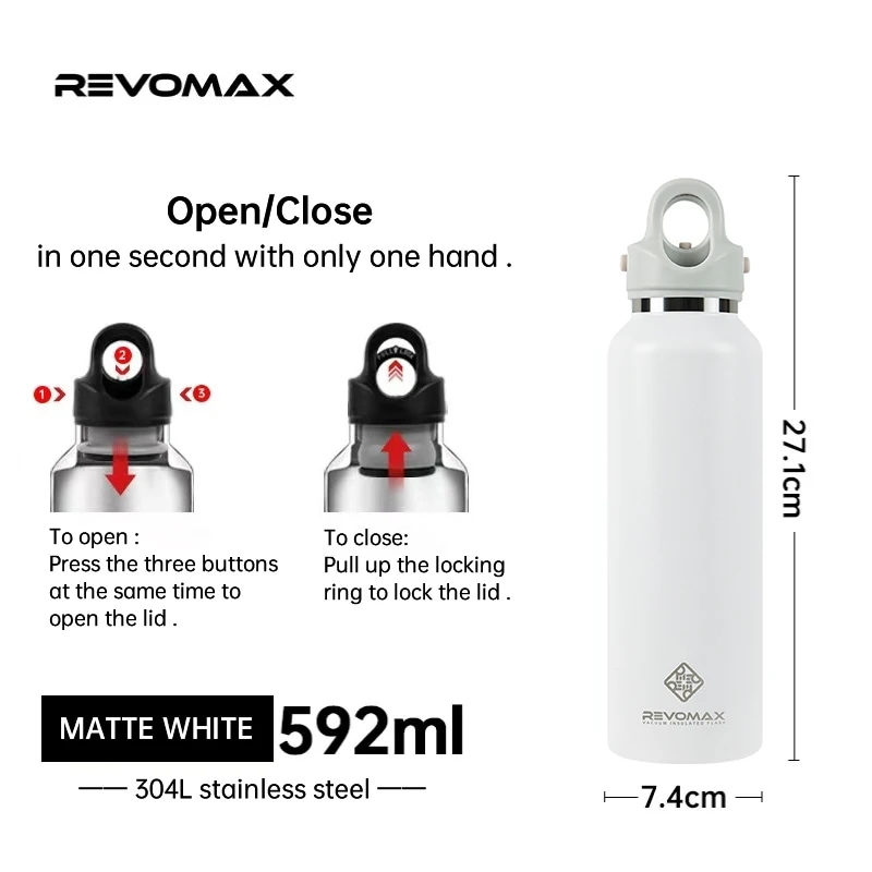 REVOMAXRevomax 350/500/750/1000ミリリットル二重壁stainles鋼水ボトル魔法瓶ボトルホットとコールド断熱真空フラスコ 500-1000ml Matte White 592ml