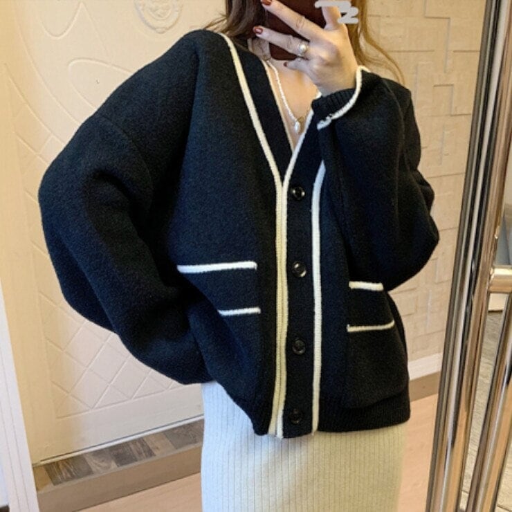 アウター レディース カーディガン 袖あり 長袖 萌袖 襟なし ニット 前開き 厚手かわいい 大人