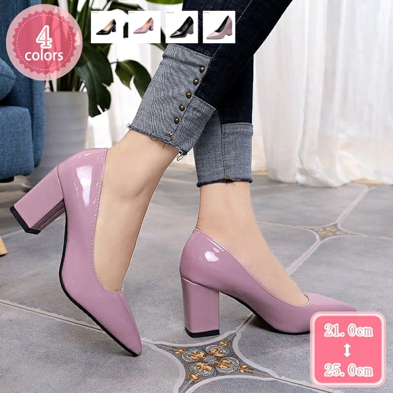 1000円OFFクーポン エナメル パンプス 大きいサイズ 柔らかい 走れる 痛くない 脱げない チャンキーヒール レディース シューズ ポインテッドトゥ 婦人靴 安定感 通気性 脱げない