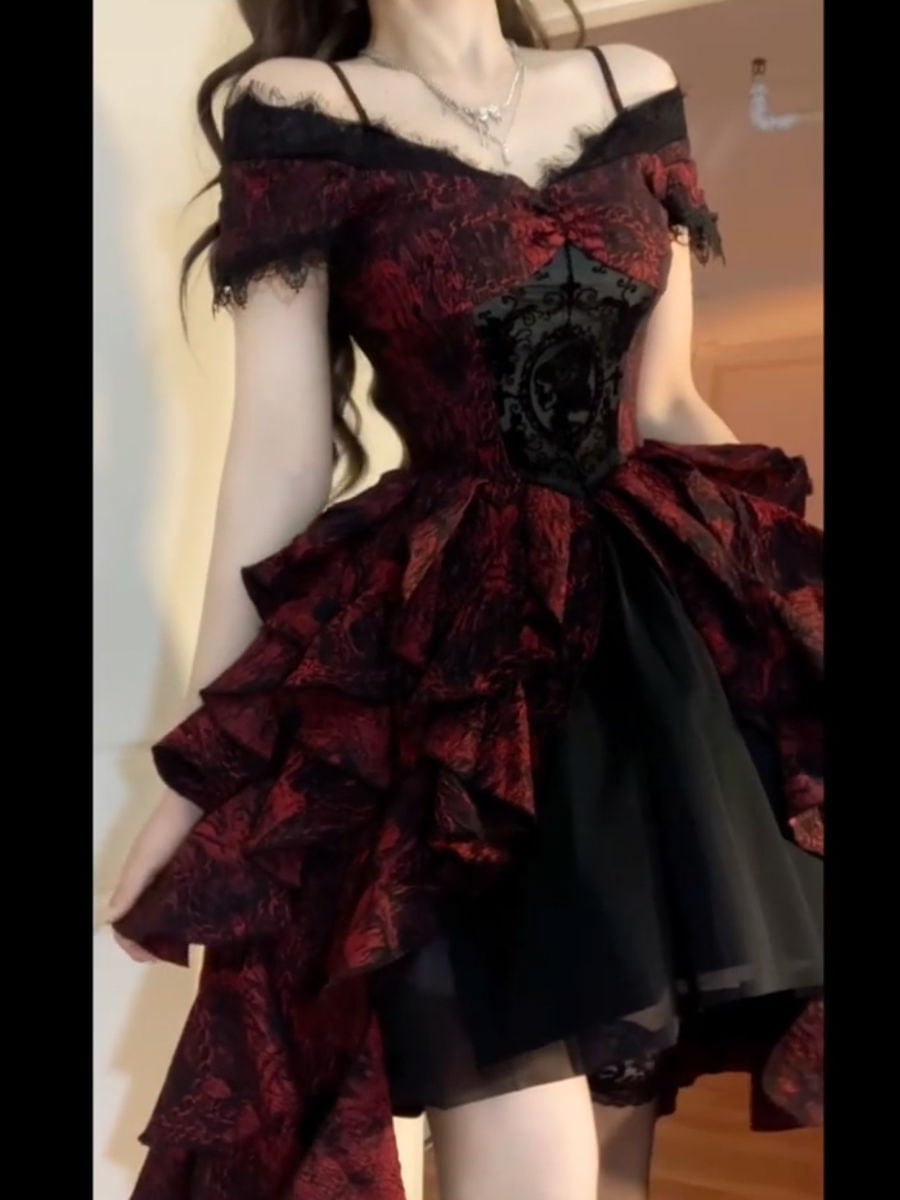 スカートレディース2025秋純粋な欲望プリント気質ドレス甘くてスパイシーなスリムふわふわサスペンダースカート