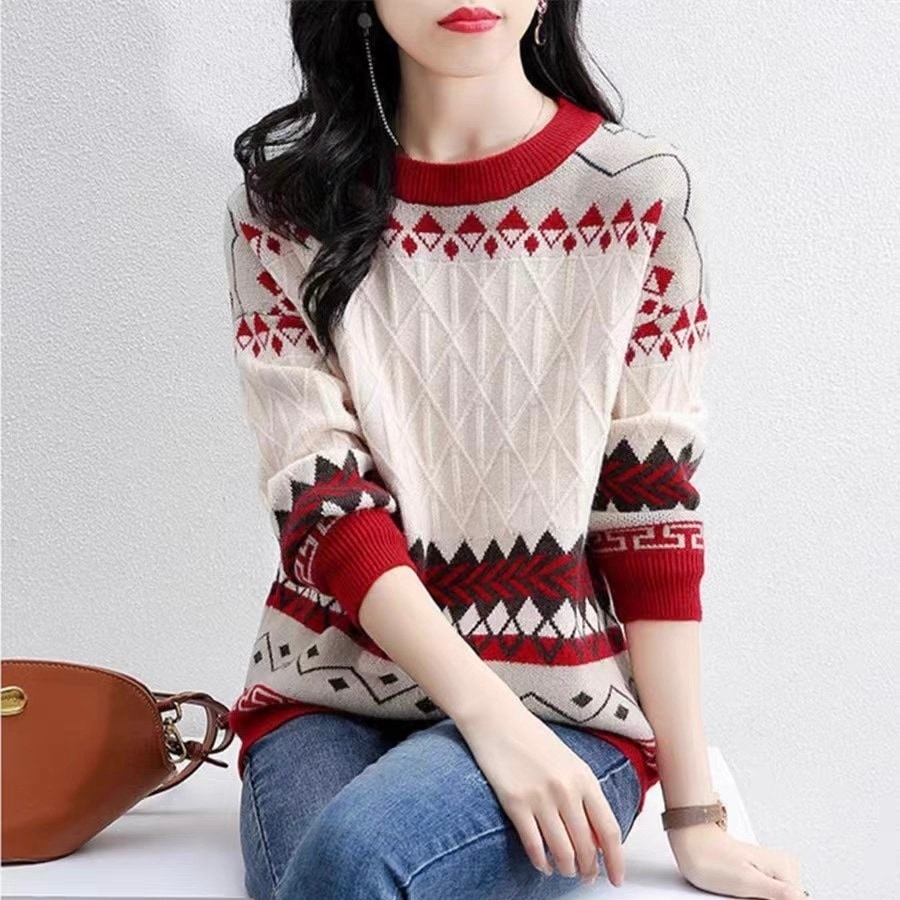 レディース トップス ニット セーター プルオーバー 長袖 Uネック ラウンドネック ヴィンテージ アメカジ かわいい 大人可愛い カジュアル 上品 おしゃれ かっこいい レトロ こなれ感