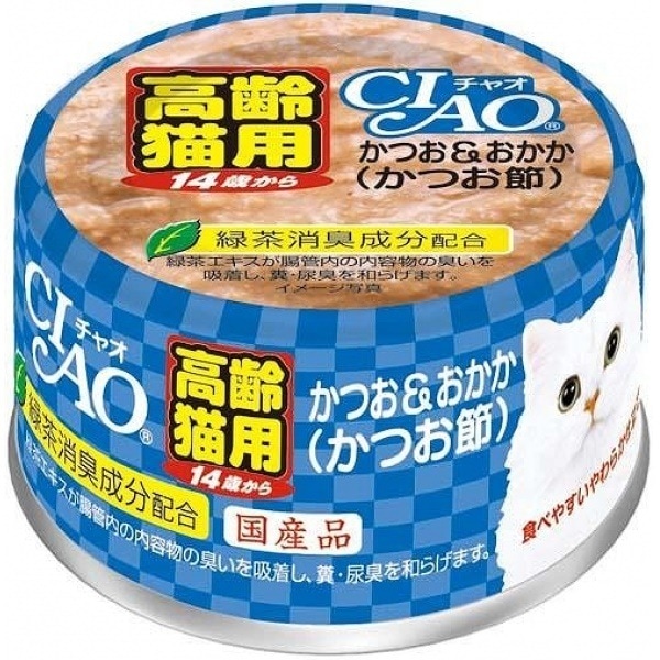 （まとめ買い）いなば 14歳からのかつお＆おかか（かつお節） 75g M-52 猫用缶詰 キャットフード [x24]