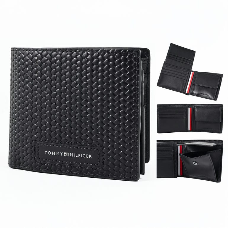 二つ折り財布 【ヨーロッパ輸入モデル】 小銭入れ付き WOVEN TEXTURE CC FLAP AND COIN ブラック AM0AW13735 BDS