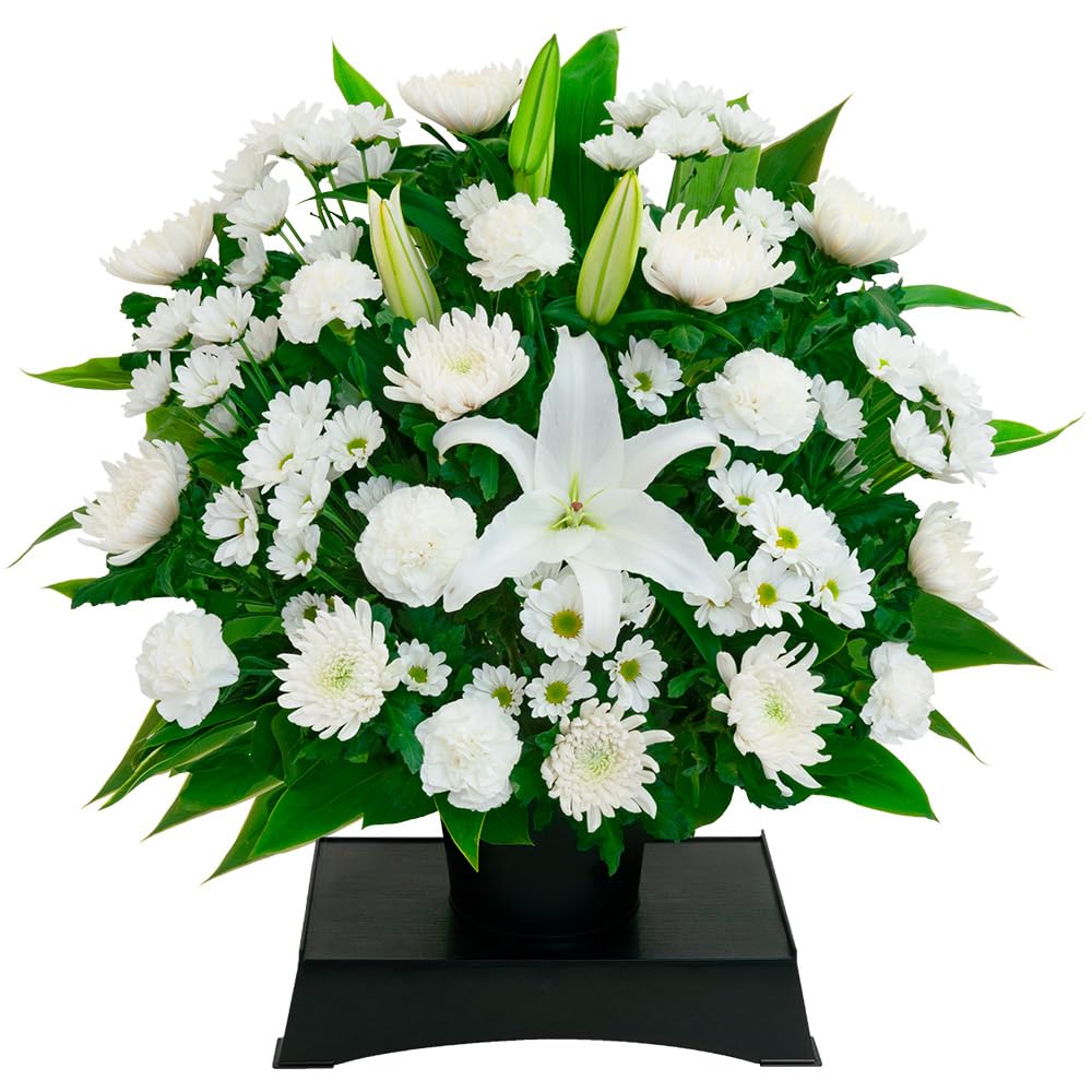 お供え・お悔やみの献花 花キューピット 仏花 供花 法要 法事 仏事 弔事 枕花 お盆 お彼岸 初盆新盆 四十九日 一周忌 お供えのアレンジメント（供花台付き） yr00-524355