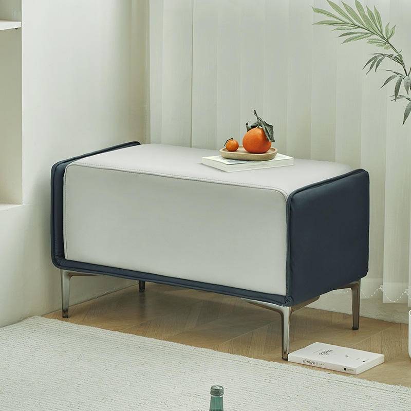 スツール ベッドサイドスツール バイカラー 直径120cm 長方形 幅広 椅子 かわいい おしゃれ シンプル オットマン ドレッシング チェア 寝室 リビング