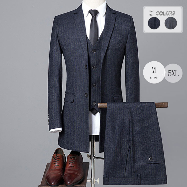 売り切れ注意ビジネススーツ メンズ スリーピース ビジネススーツ セットアップ ストライプ 3ピーススーツ カジュアルスーツ ベスト付き 3点セット 通勤 ビジネススーツ ストライプ 3ピーススーツ