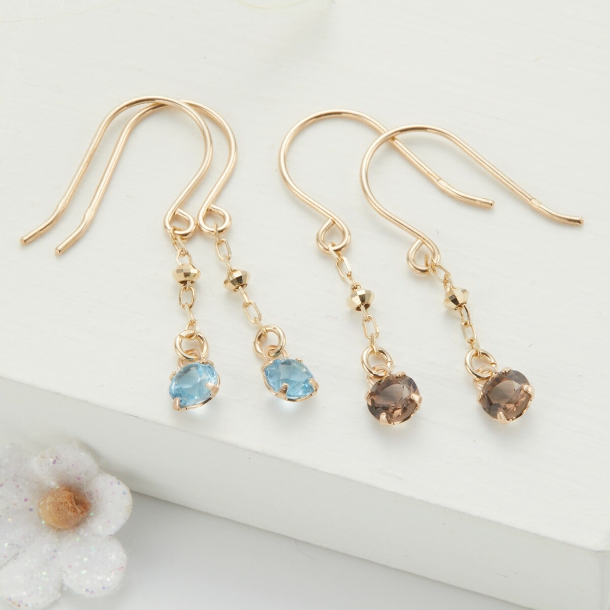 フックピアス レディース 10金 K10YG 天然石 一石 ワンストーン ロング 揺れる シンプル