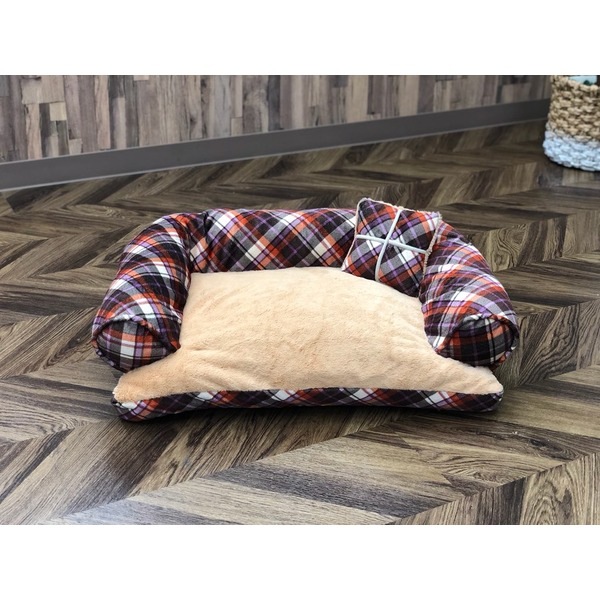 Pet Bed（ペットベッド）あご置きクッション付き パープルxキャメル