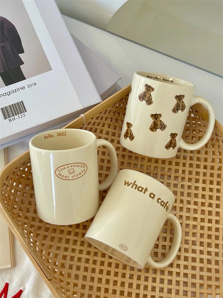 insクリーム色がかわいいレトロなマグカップ大容量セラミックカップミルク朝食カップカップルカップ耐熱性