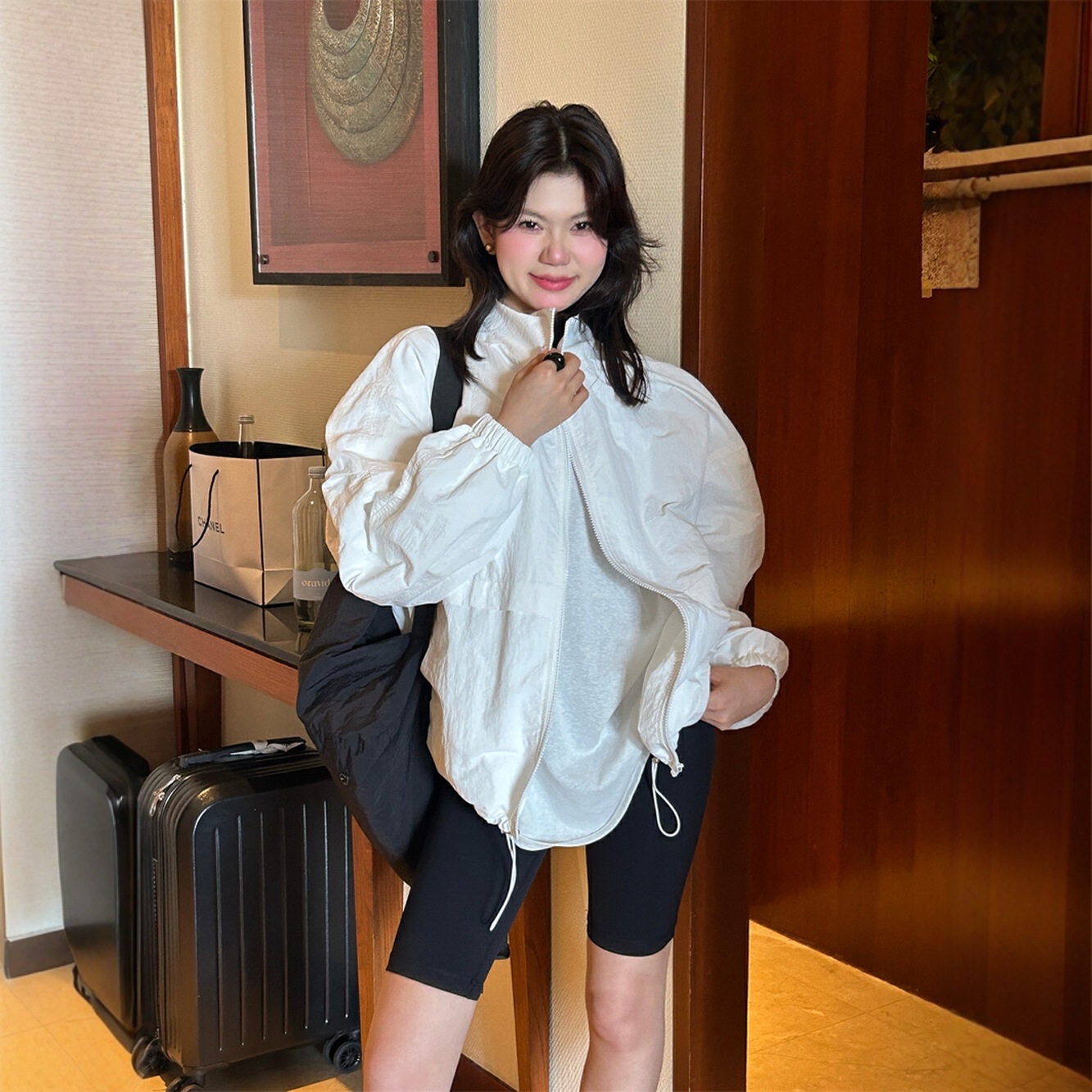 リモンレモン緑茶韓国韓国のシンプルなスタイルジッパードローストリングサンストリングサンプロテクション女性の春のカジュアルトップ