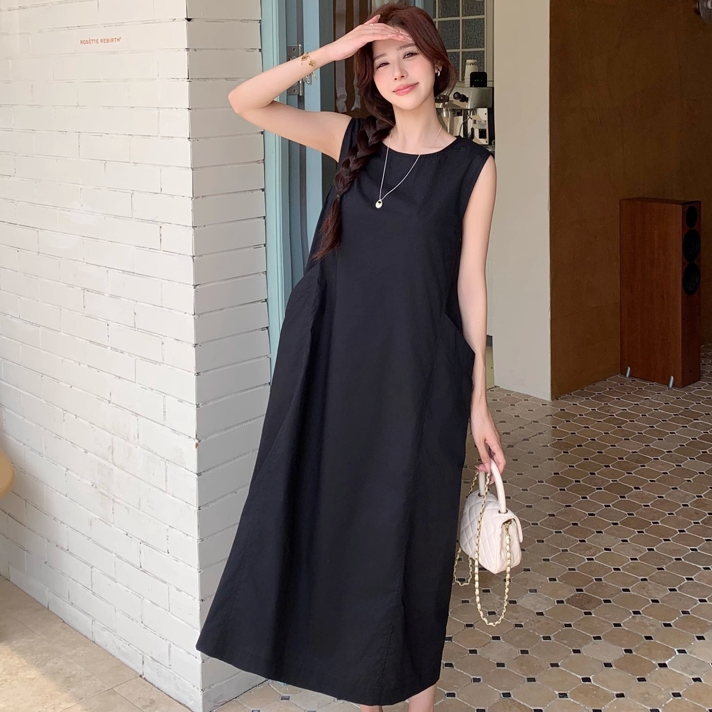 ワンピース ロングワンピース ノースリーブワンピース バックスリット バックリボン ポケット かわいい 大人可愛い きれいめ シンプル 上品 おしゃれ かっこいい カジュアル こなれ感 個性的 主役級