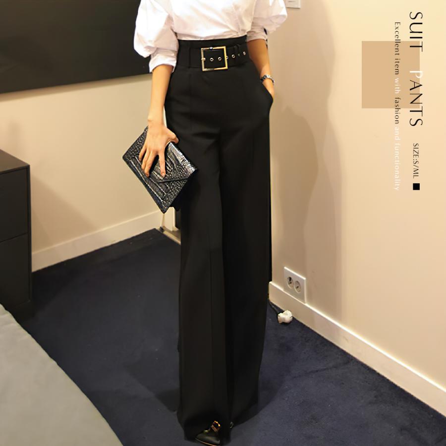 人気沸騰 大人気レディースパンツ ワイドレッグパンツ ハイウェスト スーツパンツ レディース ワイドパンツ ベルト付きロングパンツ シルエット 通勤 OL