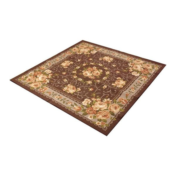 1340560067603 ナイロン 花柄 簡易カーペット 撥水キャンベル ブラウン 200×200cm メーカー直送
