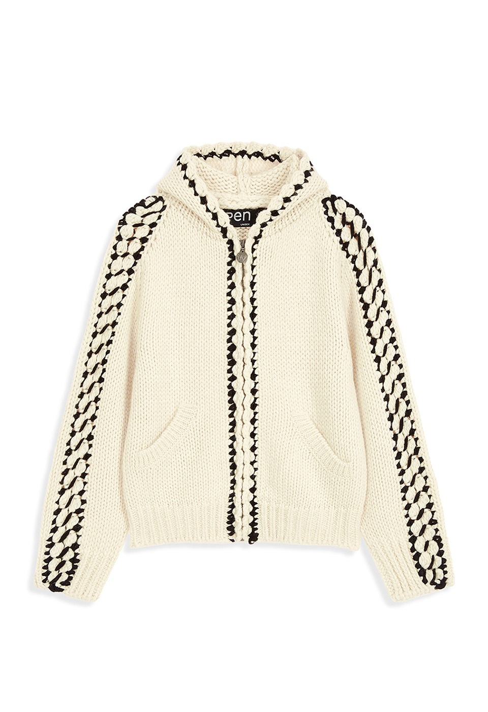 【OPEN Yy】 25FW STITCH ZIP UP KNIT HOODIE : IVORY
