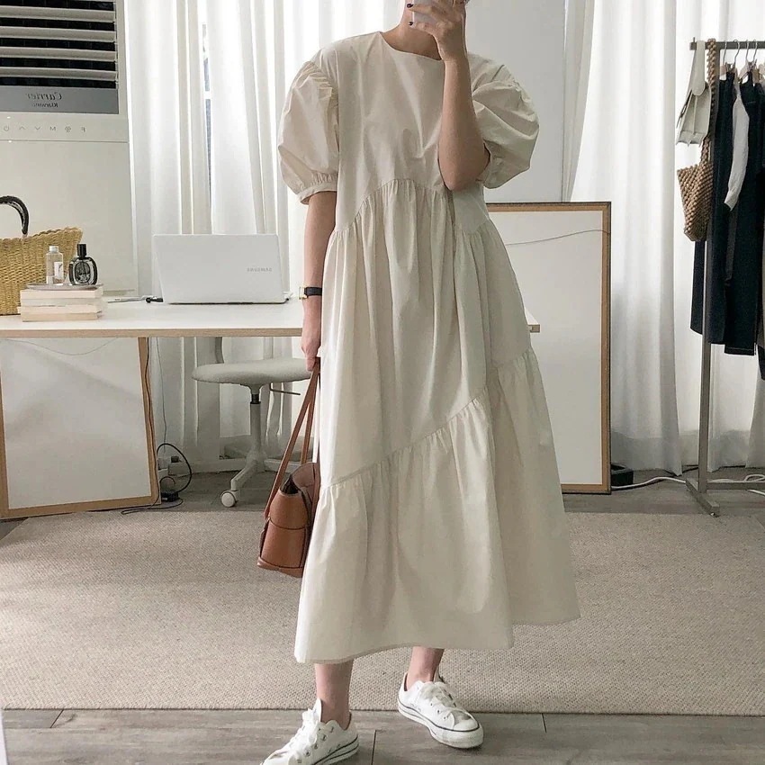 日系綿麻のワンピース新型版ロング丈ワンピースゆったり大判プリーツプリーツ大きな裾カジュアルロングスカート42