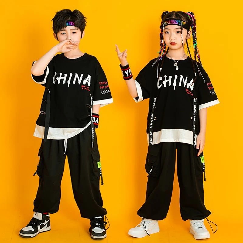 【1165人コレクション】夏の子供のストリートダンスの衣装男の子のヒップホップhiphop女の子のゆったりとした運動ジャズダンスの衣装セット