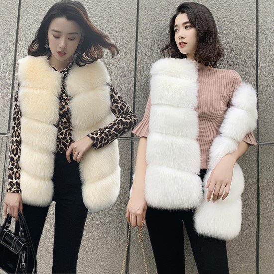 【取寄：納期2週間】フェイクファーベスト レディース アウター 羽織 ノースリーブ イミテーションファー ラウンドネック シンプル 無地 ふわふわ カジュアル きれいめ お出掛け おしゃれ