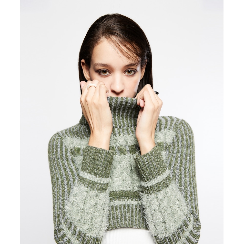 ラティジェント L7 カラーブロックニットボレロ (カーキ)