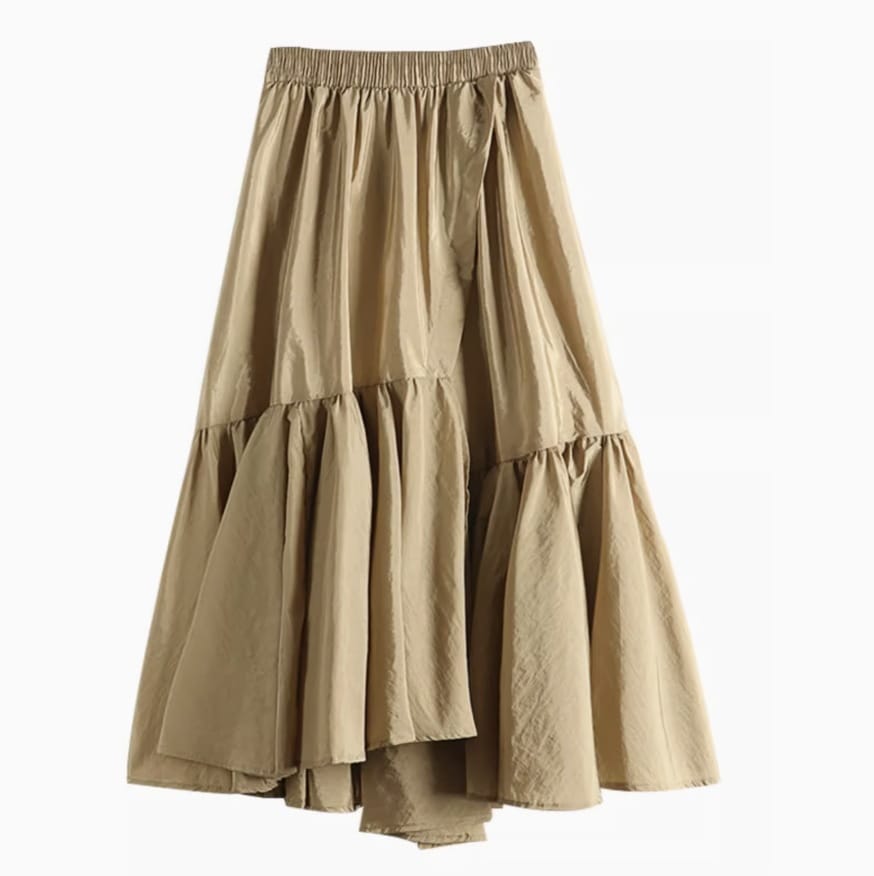 スカート ボトムス レディース フレア ラップ ギャザー ティアード きれいめ 個性的 春服 夏服 秋服 冬服 ロング フレア セミフレア Aライン プリーツ ウエストゴム INSスタイル インスタ映