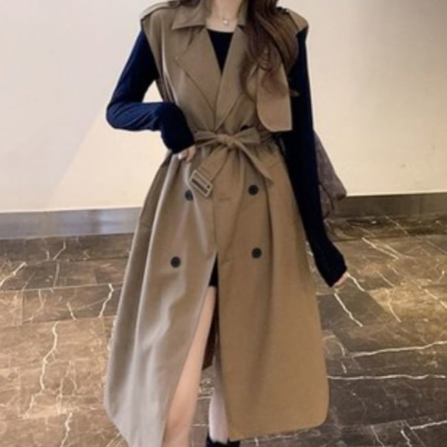 2色 ワンピース ノースリーブ 春夏 きれいめ 膝下 ミディアム丈 ミドル丈 襟付き ストレート Iライン ベルト ウエストマーク ポケット 2way 黒 ブラック カーキ 大人カラー S M L 大