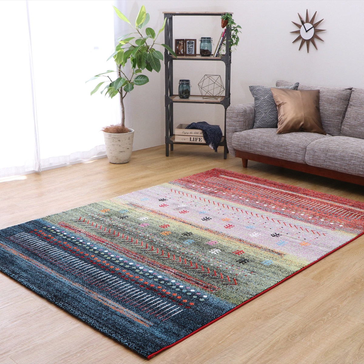 【I】イケヒコ・コーポレーション ウィルトンラグ マリア グリーン 133×190cm トルコ製 ギャッベ柄 カーペット/絨毯【北海道・沖縄・離島不可】