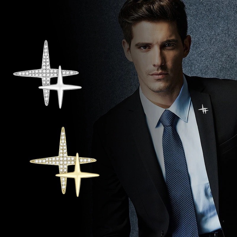 メンズクロススターブローチコサージュマイクロメッキ防光小襟ピンアクセサリー