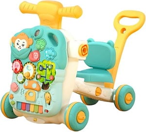 今のデザイン 4in1 ベビーウォーカー 手押し車 幼児ウォーカー ベビー歩行器 歩行補助 歩行練習 トレーニング サポート ベビー転倒止め 知育遊び付き 知育玩具 出産祝い 入園ギフト 誕生