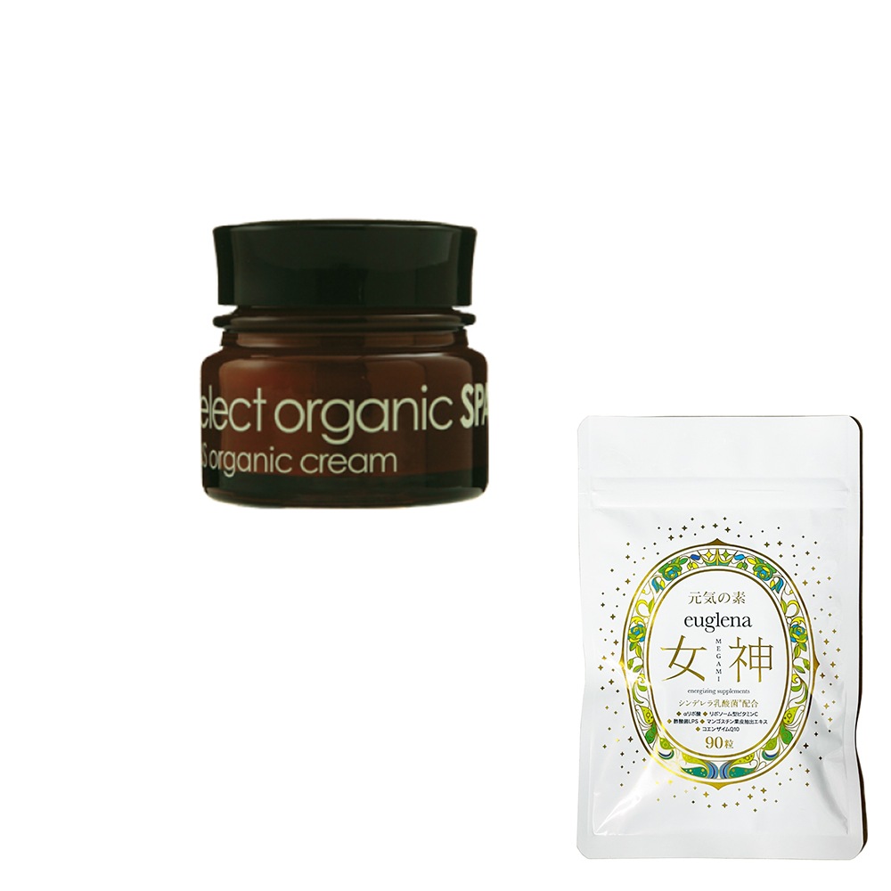 お得セットユーグレナ女神90粒＋セレクト オーガニック スパ LBS オーガニック クリーム 30g 正規品　高保湿クリーム　ひどい肌荒れ乾燥対策に
