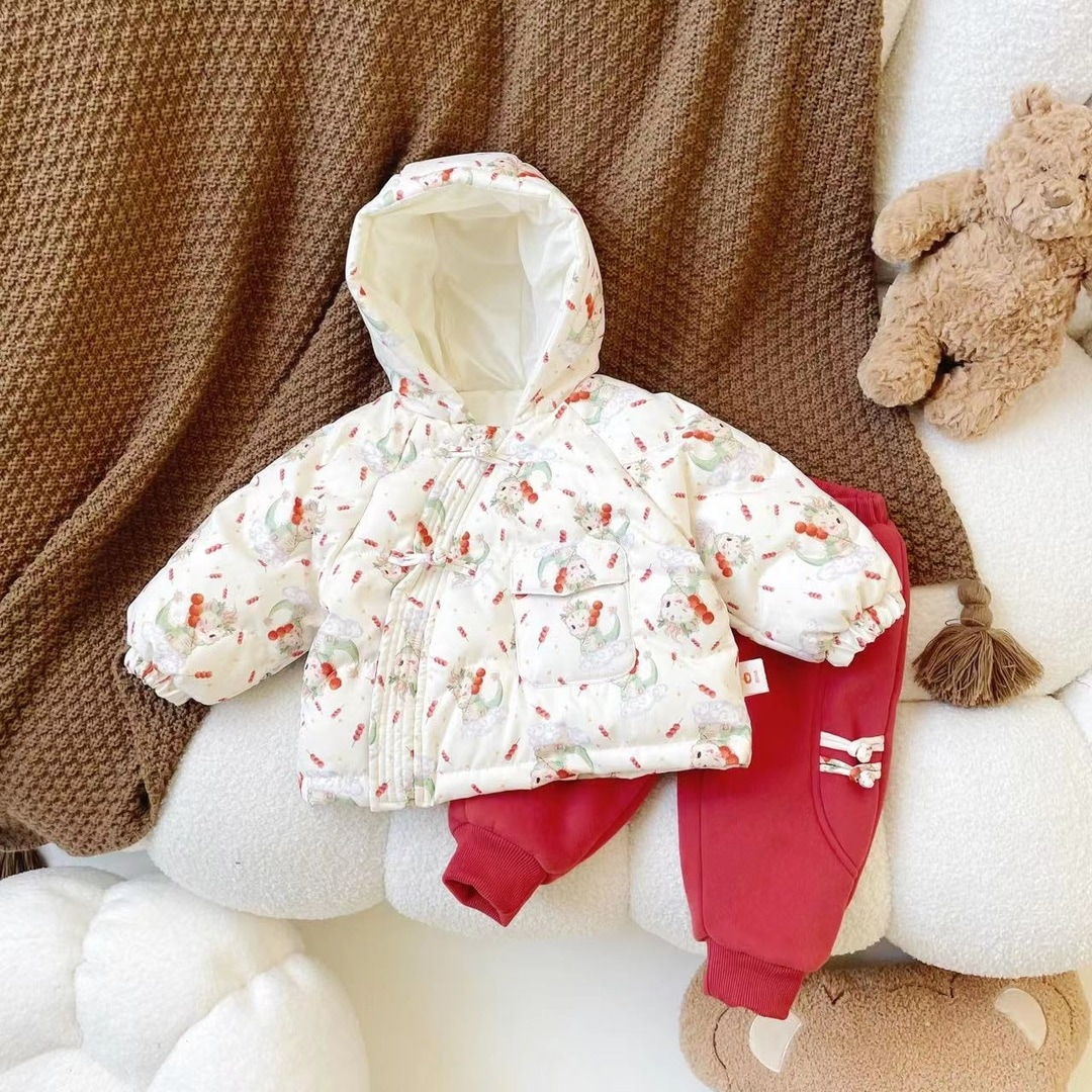 可愛い ダウンコート 子供 キッズ 子供服 冬用 アウター 女の子 男の子 ロングダウンコート 裹起毛ズボン本 2点セット 国標90白アヒルの綿毛