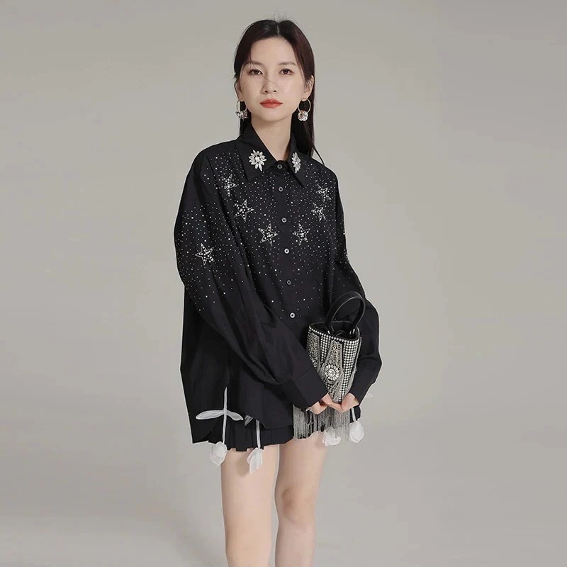 T ロングブラウス ブラウス 星飾り 【J.Fashion】 関連商品は店で購入可能 ゆったり ロンT 長袖 福袋