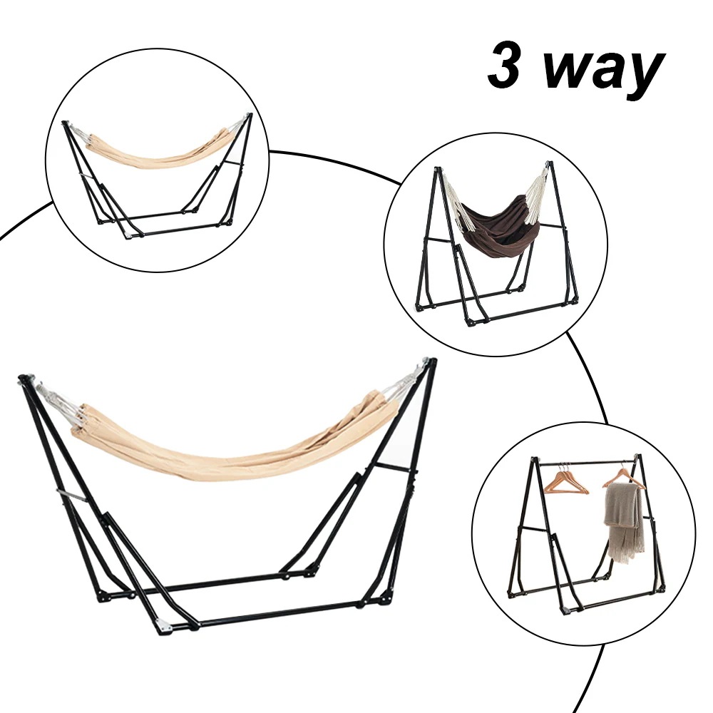 ハンモック （ライトブラウンハンモック+ダークブラウンチェア） 自立式 3 way ポータブルハンモック ハンガーフック 専用ケース付き チェアー 室内 折りたたみ おしゃれGG3767