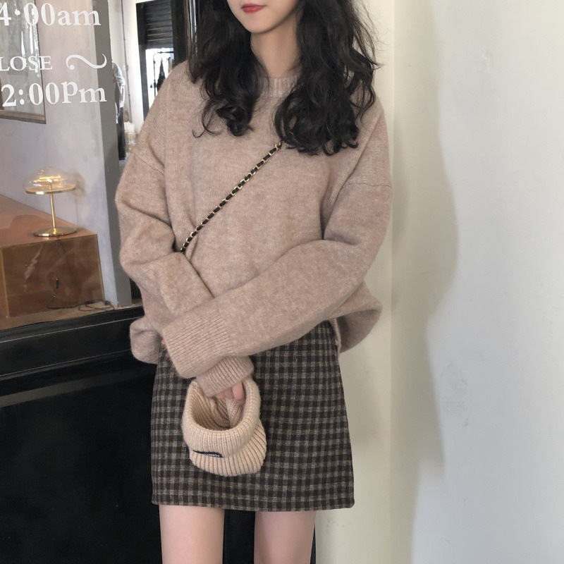 プルオーバー トップス レディース 春 夏 薄手 長袖 春服 ニット 無地 Uネック ボリューム袖 カジュアル ナチュラル 韓国風 オーバーサイズ プルオーバー 春 春服