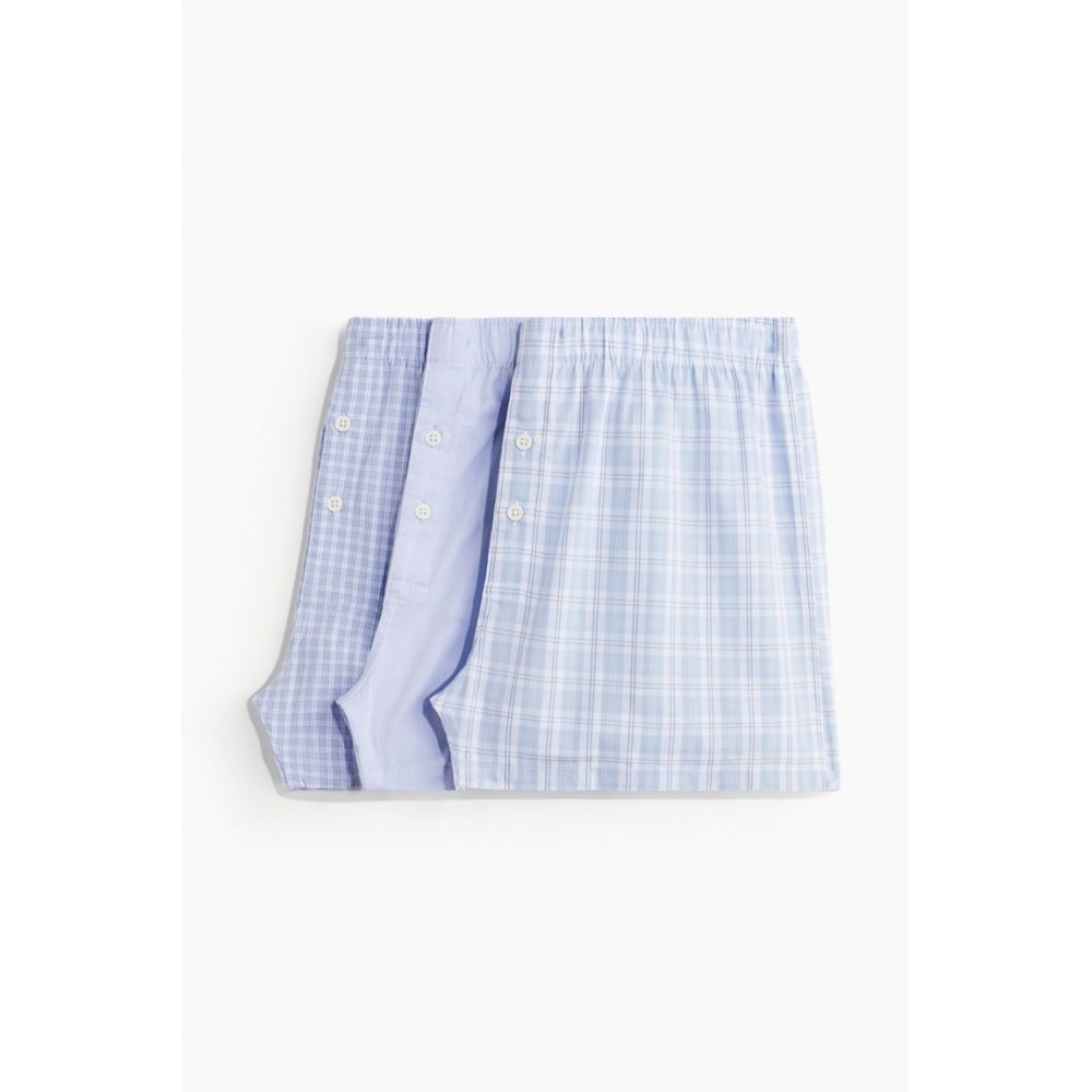 H&M コットンドローストリング 3点セットライトブルー/チェック