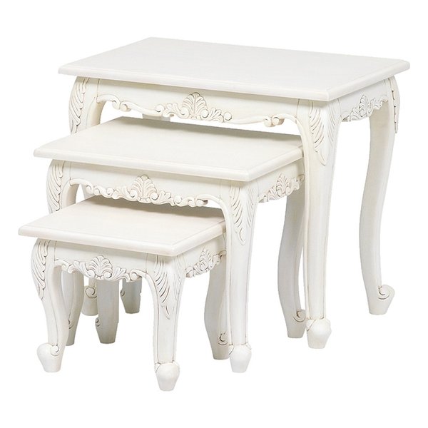 ヴィオレッタ ネストテーブル 3点セット 猫足 おしゃれ アンティーク ホワイト 白 RT-1751AW
