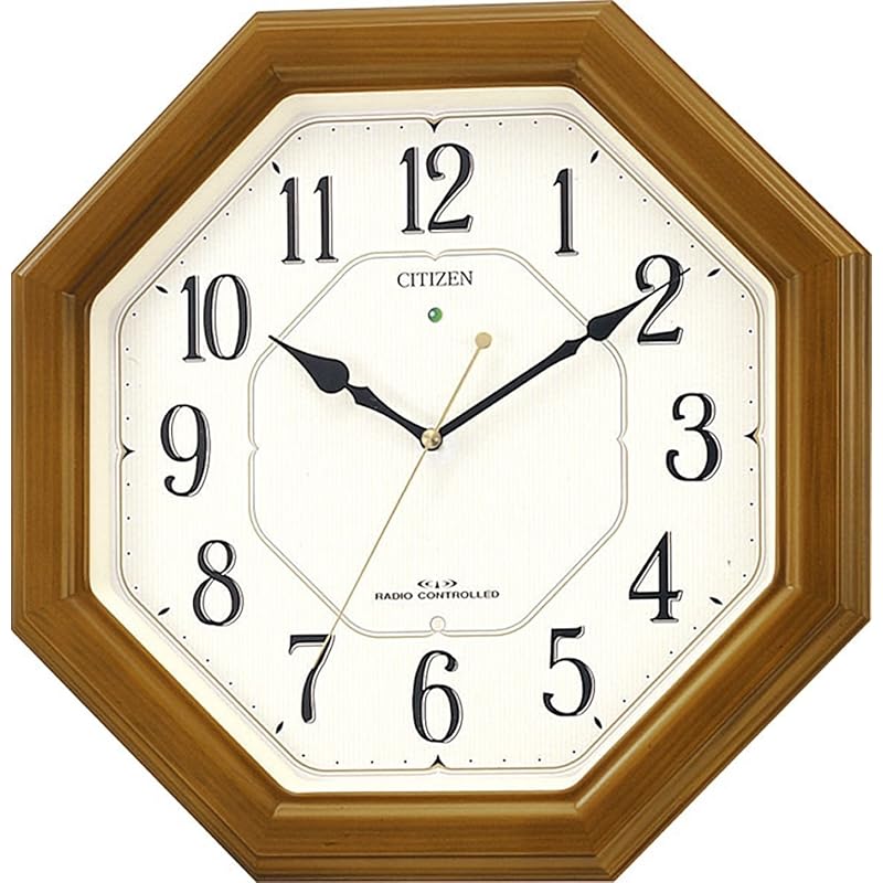 リズム(RHYTHM) シチズン 掛け時計 電波時計 アナログ 高輝度 全面 蓄光 八角 木 茶 CITIZEN ネムリーナルック 4MY645-006