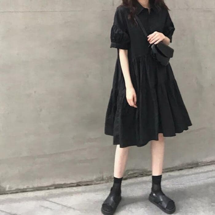 ティアード ワンピース ショートワンピ パフスリーブ 袖あり レディース きれいめ カジュアル ミニ丈 半袖 おしゃれ 大人 可愛い ワンピ ドレス フェミニン 体型カバー ブラック 黒 春 秋 夏
