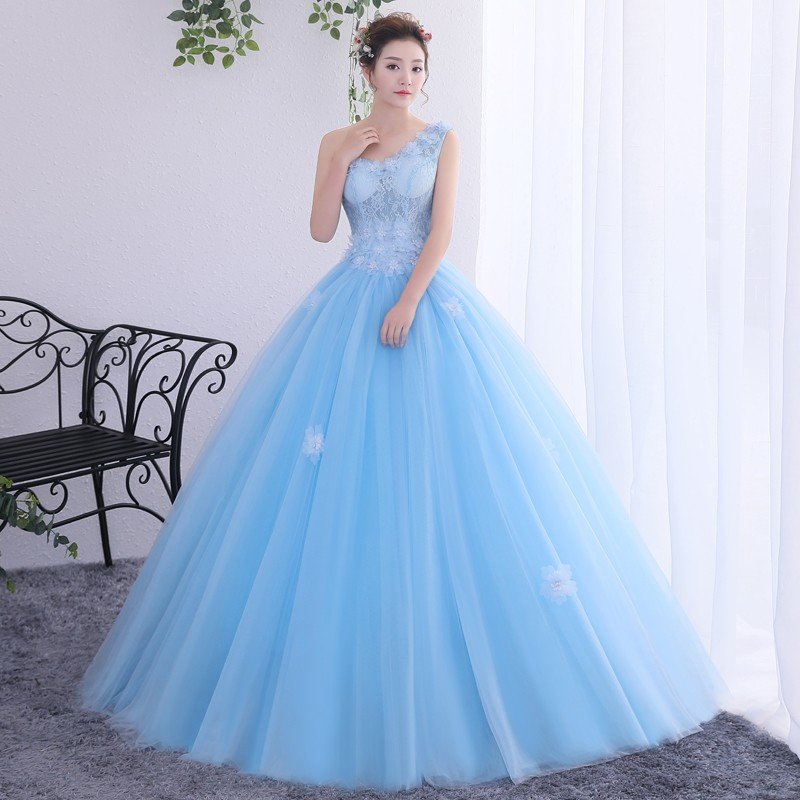 カラードレス ウェディングドレス 演奏会用ロングドレス ラベンダー 結婚式 二次会 コンサート　発表会 ピアノ ブルー