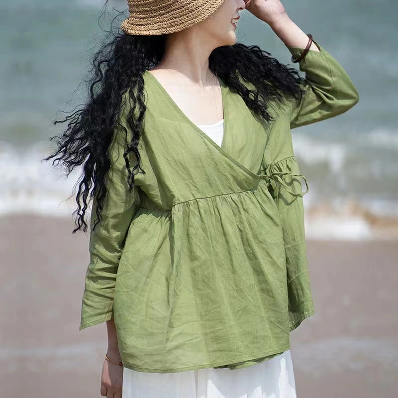 リネンシャツ 紫外線対策 シャツ 長袖 ブラウス レディース トップス 麻100% 爽やか カジュアル ブラウス きれいめ 薄手 長袖 涼しい 涼感 無地 サマーシャツ リネン ノーカラー カットソー