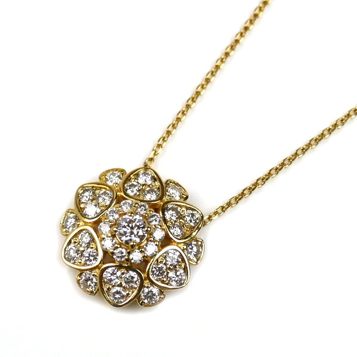 ゆきざき K18YG イエローゴールド ひまわり ネックレス W50229.2.6 ダイヤモンド0.50ct 2.8g -45cm フリーチェーン レディース 中古