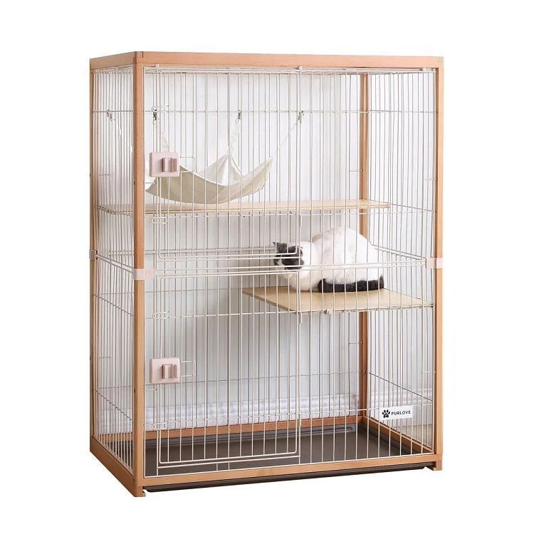 高級感 猫 ケージ キャットケージ 多頭飼い 2段 大型 耐久性 木製フレーム 便利 簡単開閉