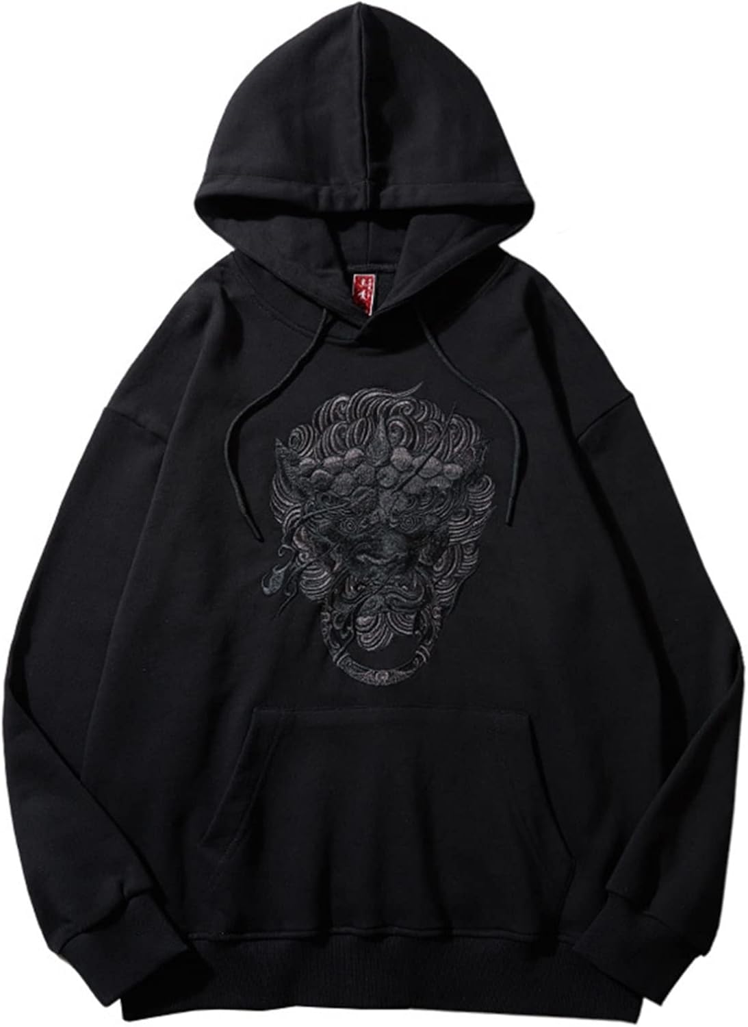 メンズ レディース 長袖 パーカー 春秋服 スウェット 綿 ライオン柄 刺繍 和風 ペアルック プルオーバー オシャレ 通気性 ストレッチ 丸襟 体型パカー アウター トレーナー 柔らかい