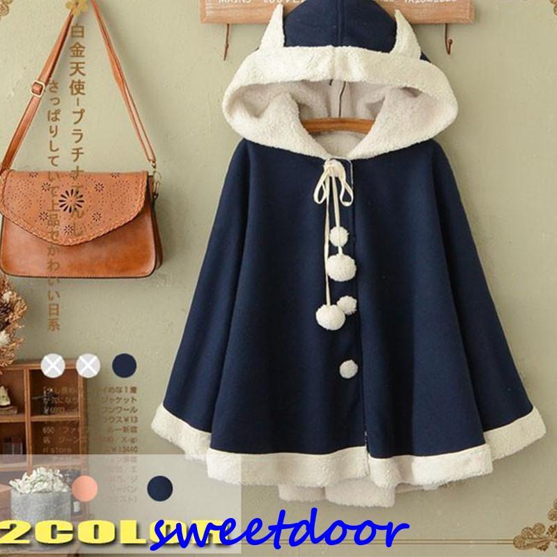 レディースポンチョコート コート マント アウター フード付き ポンポン 可愛い カジュアル 秋新作 6,199円