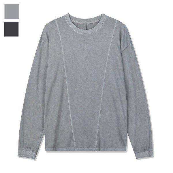 メンズ ホライズン ピグメント 切開 シボリ 長袖 Tシャツ OF-TSA-Q016-グレー